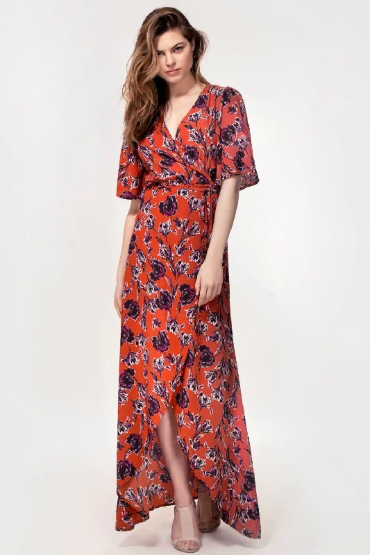 The Rosa Wrap Maxi Dress Orange Flowy A-Line Skirt