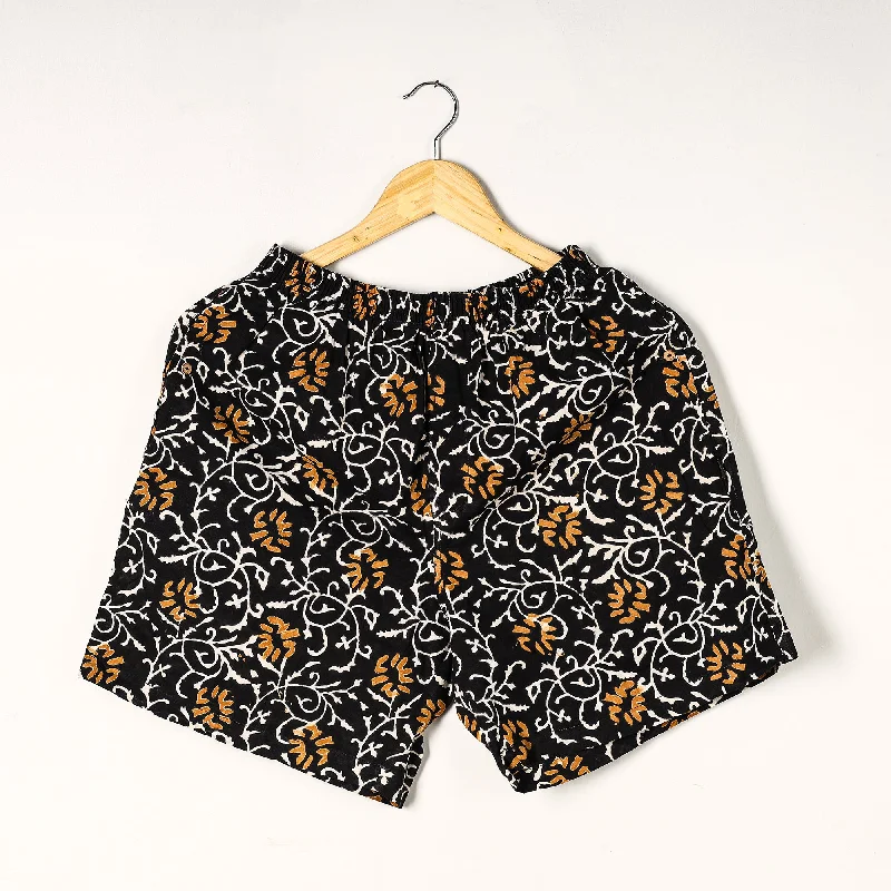 Black - Sanganeri Block Printed Cotton Unisex Boxer/Shorts