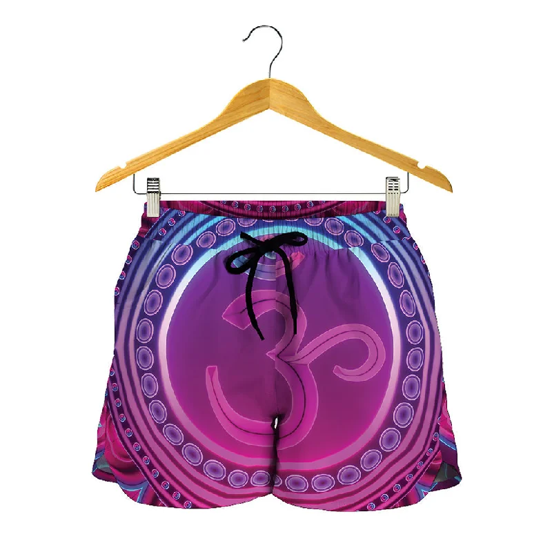 Purple And Teal Om Mandala Print Women's Shorts