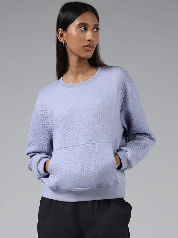 Studiofit Blue Self-Textured Cotton Blend Sweatshirt